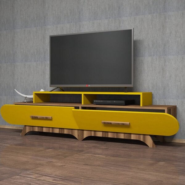 Comoda TV Flora - Walnut, Yellow