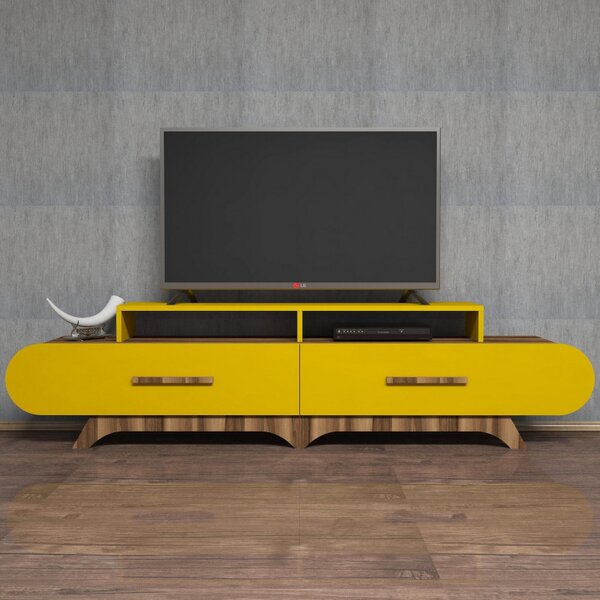Comoda TV Flora - Walnut, Yellow
