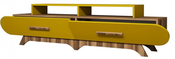 Comoda TV Flora - Walnut, Yellow
