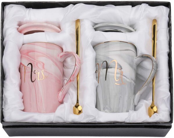 Set 2 cani de cafea Yesland, ceramica, gri/roz, 400 ml