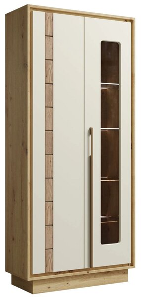 Vitrina KEKS K2, stejar artisan/casmir, PAL/sticla, cu iluminare LED