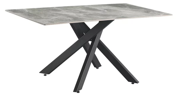 Masa ZENOS, gri cu efect de marmura/negru, ceramica/metal, 160x90x75 c