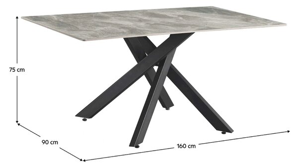 Masa ZENOS, gri cu efect de marmura/negru, ceramica/metal, 160x90x75 c