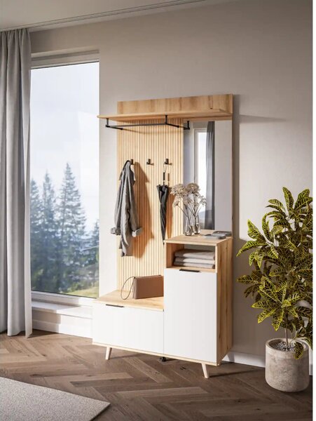 Mobiler hol NODRI, stejar evoke/alb, DTD laminat, 100x40x204 cm