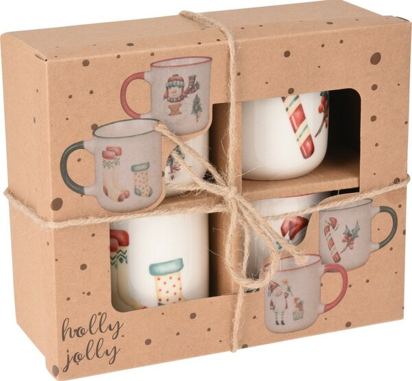 Set de 4 căni Holly Jolly, 200 ml, porțelan
