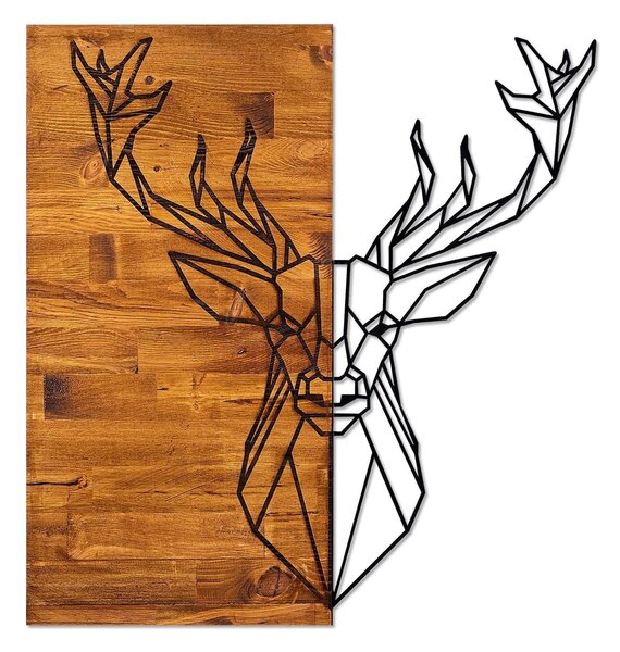 Decoratiune perete DEER1, stejar/negru, lemn/metal, 56x3x58 cm
