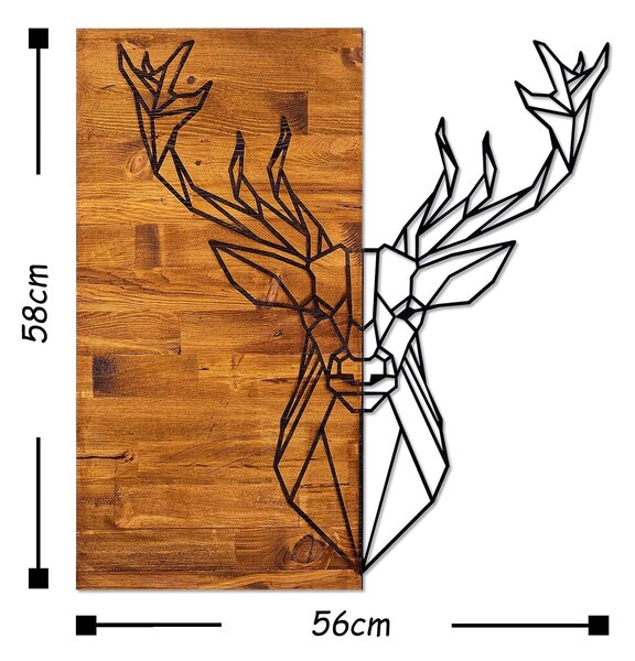 Decoratiune perete DEER1, stejar/negru, lemn/metal, 56x3x58 cm