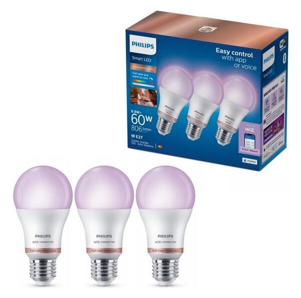 Set de 3 becuri LED RGB dimabile Philips SMART A60 E27/8,8W/230V 2200-6500K
