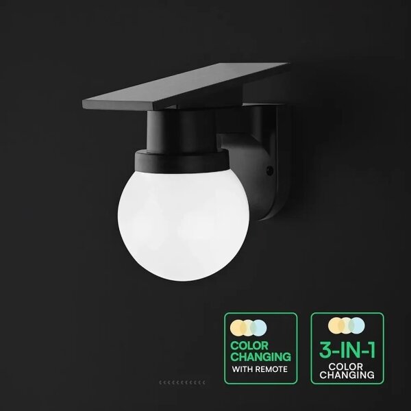 Lampă solară LED de perete LED/3,7V 3000/4000/6400K IP54 1800 mAh neagră + telecomandă