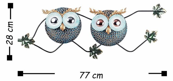 Decoratiune perete OWL 3, abastru/auriu, metal, 77x28 cm