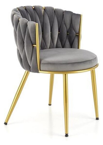Scaun K517, gri/auriu, stofa catifelata/metal, 57x60x79 cm