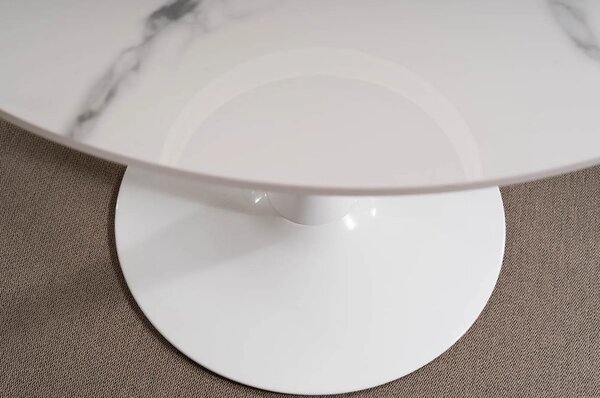 Masa ESPERO, alb cu efect de marmura/alb, ceramica/metal, 90x90x75 cm
