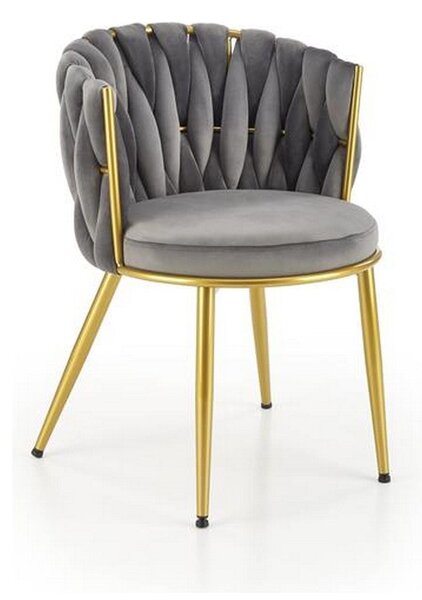 Scaun K517, gri/auriu, stofa catifelata/metal, 57x60x79 cm