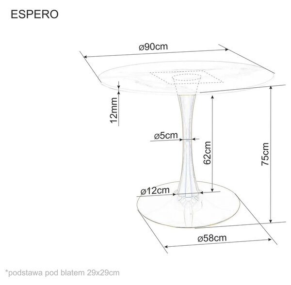 Masa ESPERO, alb cu efect de marmura/alb, ceramica/metal, 90x90x75 cm