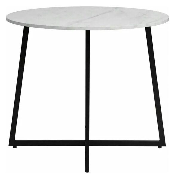 Masa LUNA, alb cu efect de marmura, PAL/metal, 90x76 cm