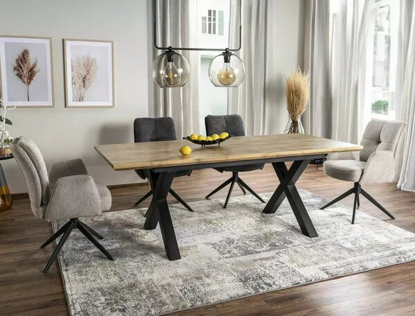Masa de living extensibila XAVIERO II, stejar artisan/negru mat, 160-2
