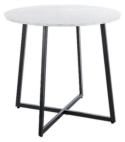 Masa LUNA, alb cu efect de marmura, PAL/metal, 90x76 cm