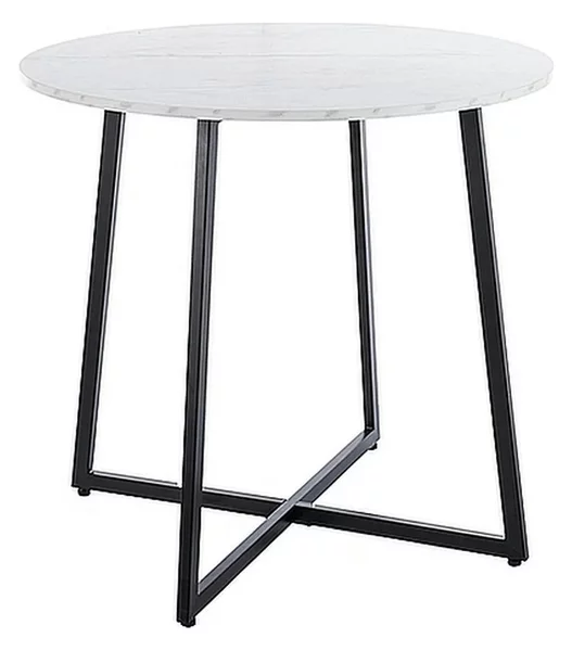 Masa LUNA, alb cu efect de marmura, PAL/metal, 90x76 cm