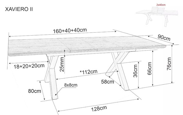 Masa de living extensibila XAVIERO II, stejar artisan/negru mat, 160-2
