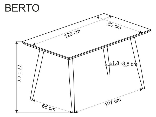 Masa BERTO, stejar/negru, 120x80x77 cm