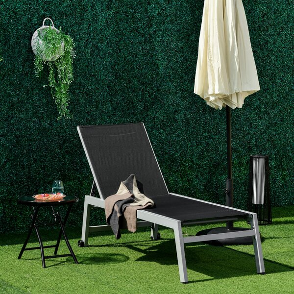 Outsunny Sezlong Pliabil pentru Plajă cu Burete în Textilene, Design Ergonomic, Ușor de Transportat, Negru și Argintiu | Aosom Romania