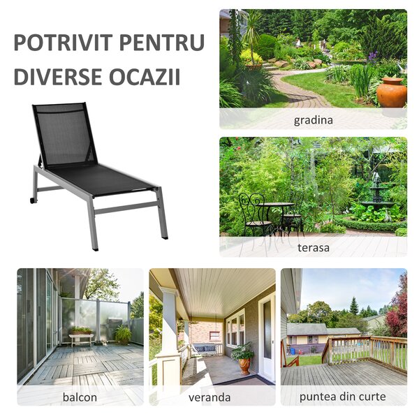 Outsunny Sezlong Pliabil pentru Plajă cu Burete în Textilene, Design Ergonomic, Ușor de Transportat, Negru și Argintiu | Aosom Romania