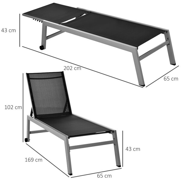 Outsunny Sezlong Pliabil pentru Plajă cu Burete în Textilene, Design Ergonomic, Ușor de Transportat, Negru și Argintiu | Aosom Romania