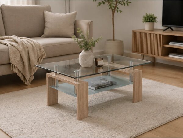 Masuta de cafea LIBOR NEW, stejar sonoma/transparent, MDF/sticla secur