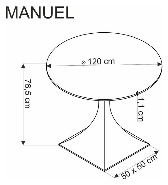 Masa MANUEL, negru, ceramica/metal, 120x120x77 cm