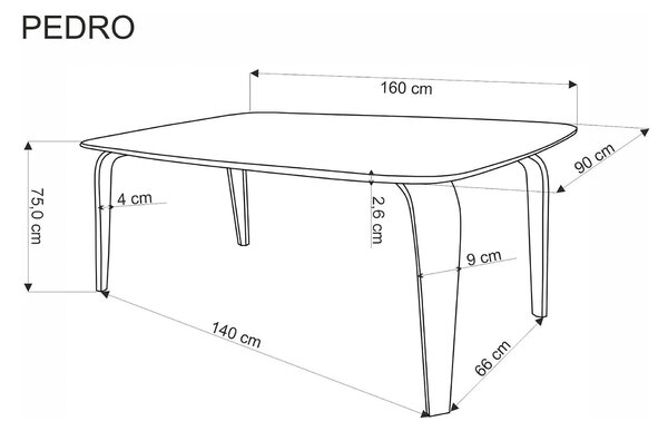 Masa PEDRO, nuc/negru, furnir/lemn, 160x90x75 cm