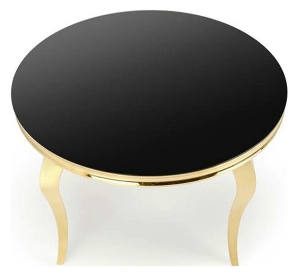 Masa REGINALD 2, negru/auriu, sticla/metal, 120x120x76 cm