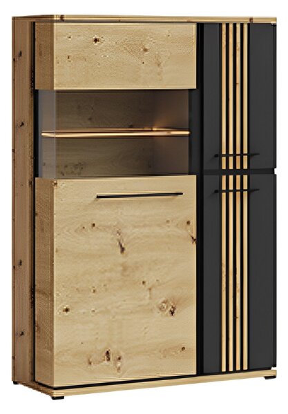 Vitrina MOLTO ML2a, stejar artisan/negru, PAL/sticla, cu iluminare LED