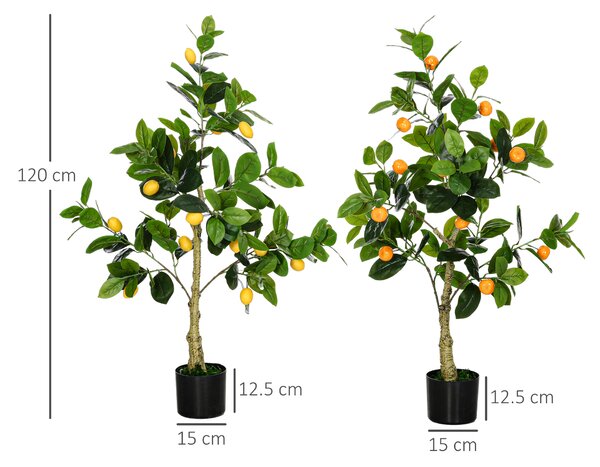 HOMCOM Set de 2 Plante Artificiale Decorative Lamai si Portocal In Ghiveci, Plante Artificiale pentru Decor Interior Exterior, 120cm | Aosom Romania