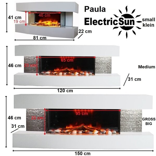 Semineu electric 3D ElectricSun Paula alb mediu, cu sunet, 10 culori, Wi-Fi cu APP internet, L120xH46x31cm