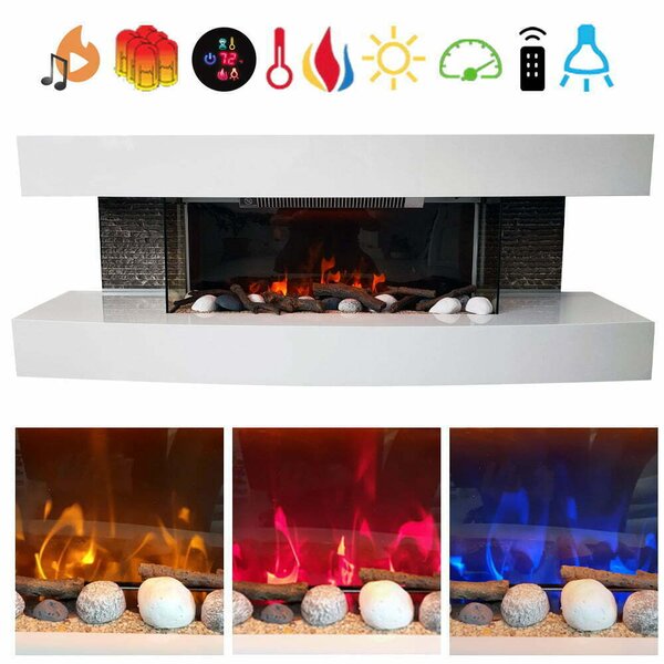 Semineu electric 3D ElectricSun Paula alb mediu, cu sunet, 10 culori, Wi-Fi cu APP internet, L120xH46x31cm