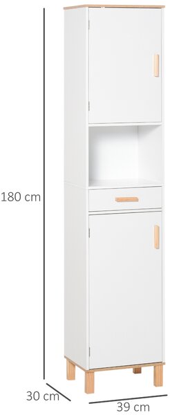 Kleankin Dulap Coloana Space Saver din Lemn pentru Baie Alb | Aosom Romania