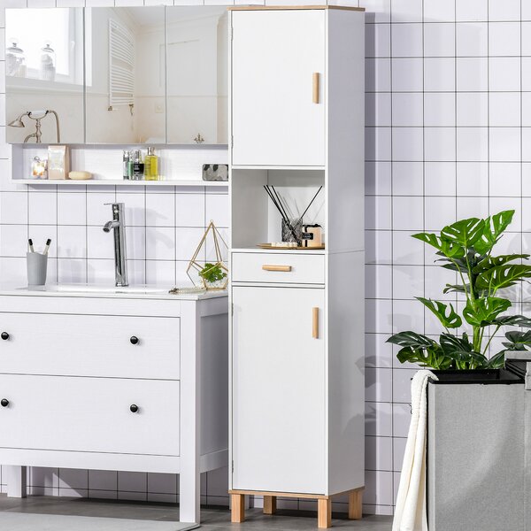 Kleankin Dulap Coloana Space Saver din Lemn pentru Baie Alb | Aosom Romania