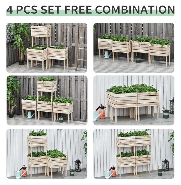 Outsunny Jardiniera Ridicata Lemn Natural, Suport 4 Ghivece Plante, Design Exterior 50x30x60cm | Aosom Romania