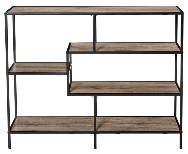 HOMCOM Raft Biblioteca din Lemn Culoare Stejar cu 5 Rafturi, Sistem Controlul Stabilitatii, Cadru din Metal Negru 120x32x95cm | Aosom Romania