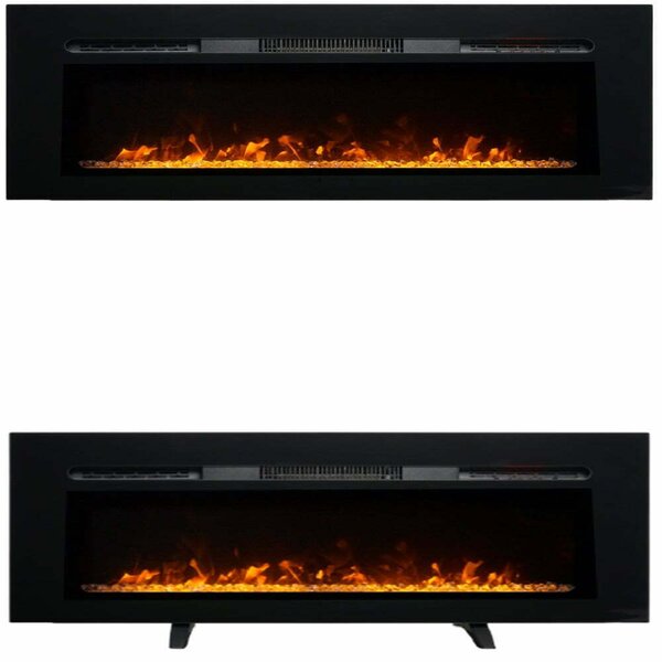 Semineu electric 3D ElectricSun PAULA GLASS negru MARE, pe perete, podea sau incorporabil, cu sunet, 10 culori, Wi-Fi cu APP internet, L183xH45cm