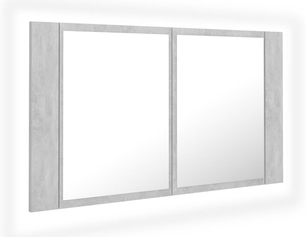 Dulap de baie cu oglindă & LED, gri beton, 80x12x45 cm acril