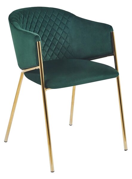 Scaun dining, tapiterie catifea, cadru metalic, Verde