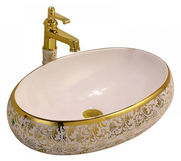 Baterie lavoar, corp din cermică, alamă, Auriu/Alb, 28 cm, 8014