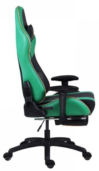 DOWINX Scaun gaming, ergonomic, pernă lombară cu masaj, suport pentru picioare, piele PU matlasata, respirabila, cotiere 4D, rezistent 150 kg, Negru/Verde