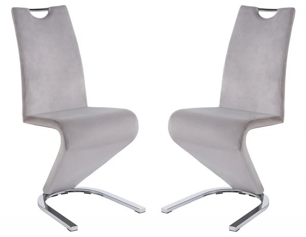 Scaun dining, model zigzag, cadru metalic, catifea, Gri