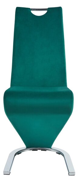Scaun dining, model zigzag, cadru metalic, catifea, Verde