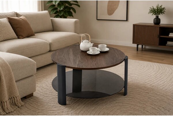 Masuta cafea LIRA, nuc/negru, 80x43 cm