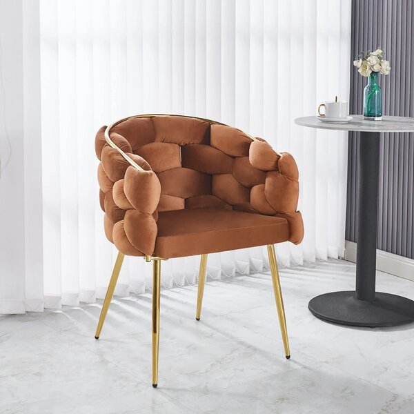 Scaun dining, tapiterie catifea, cadru metalic auriu, Maro Rufous