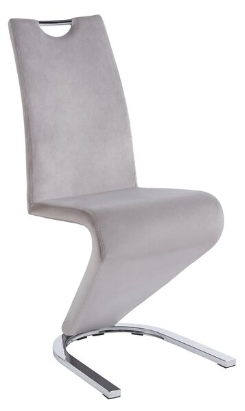 Scaun dining, model zigzag, cadru metalic, catifea, Gri