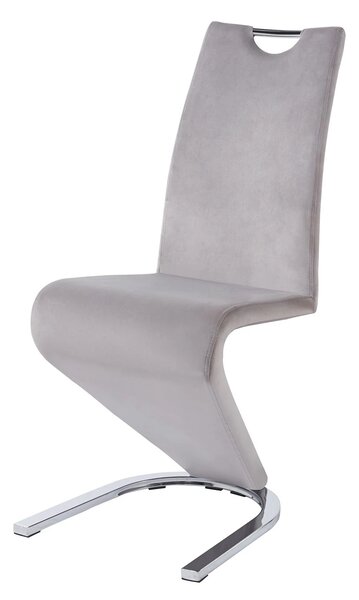 Scaun dining, model zigzag, cadru metalic, catifea, Gri